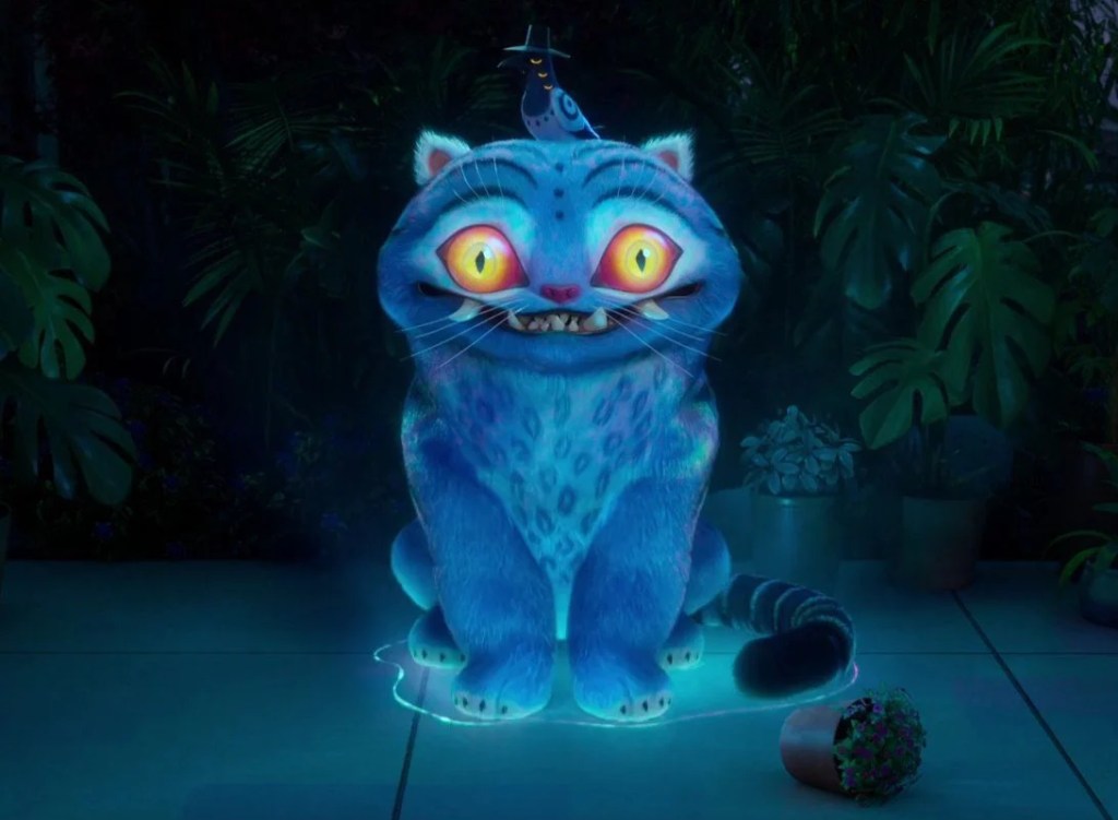 Derpy and Sussie, a cartoonish blue tiger with large yellow eyes and a playful expression from Netflix Movie, K-POP Demon Hunters